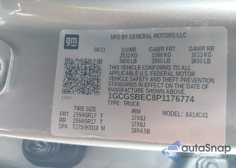 2023 Chevrolet Colorado 2Wd Short Box Wt z USA, uszkodzony, nr VIN 1GCGSBEC8P1176774